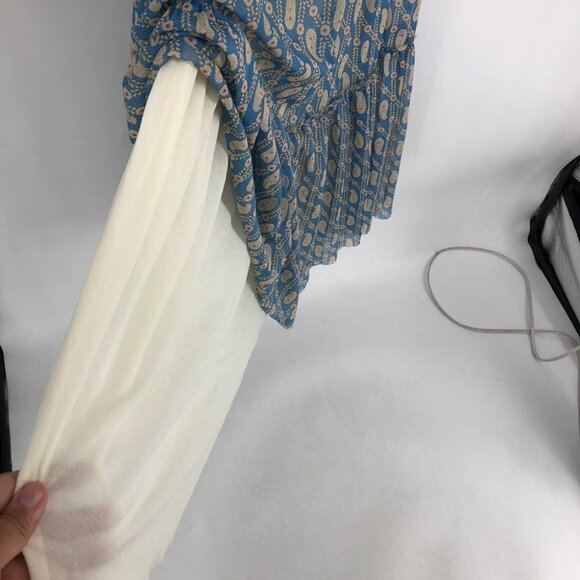 Juicy Couture Blue Beige multicolor Tiered Chiffon Paisley Maxi Dress size L - Picture 13 of 14